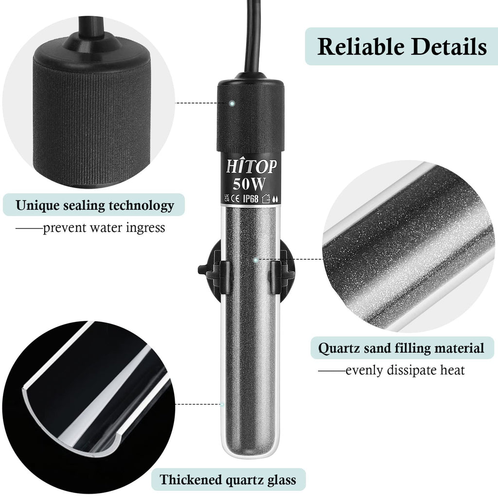 HITOP Compact Submersible Aquarium Heater -25W Digital Heater for Fish Tank Turtle Tank, for Saltwater and Fresh Water with Temperature Controller