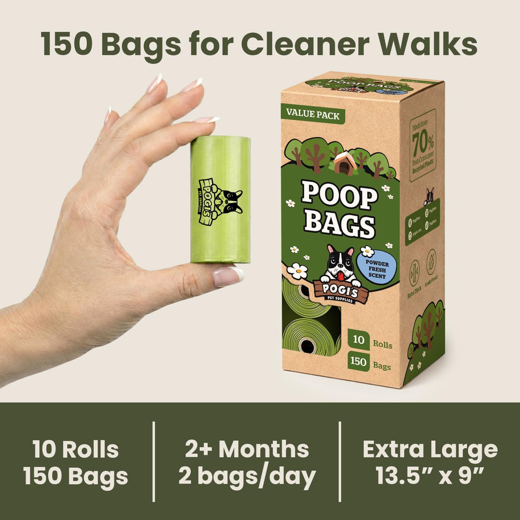 Pogi’s Dog Poop Bags – Leak-Proof & Extra Thick Pet Waste Bags (Fresh Scent, 10 Rolls, 150-Count)