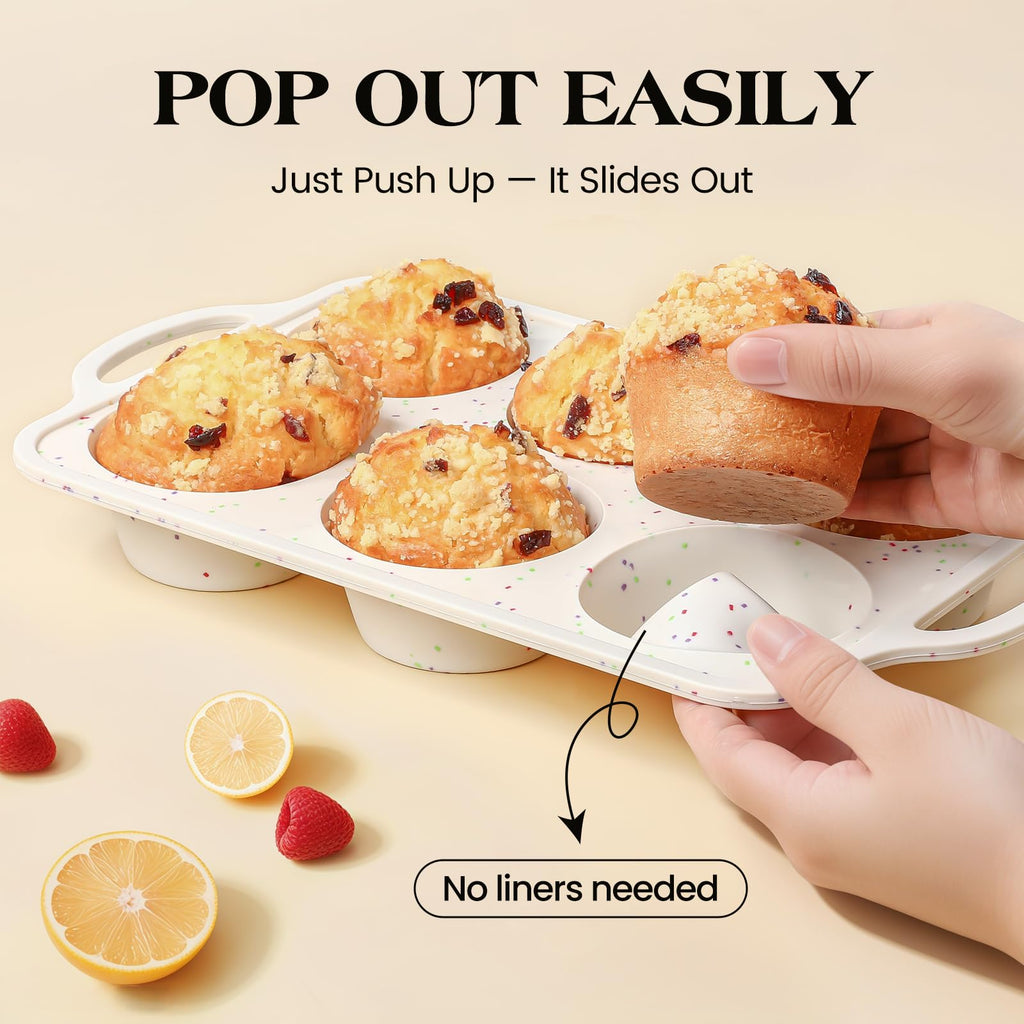 Vinino Silicone Muffin Pans for Baking with Metal Reinforced Frame, 12 Cups Regular Size Nonstick Brown Silicone Cupcake Pan, BPA Free Oven Dishwasher Safe Baking Mold for Muffins Cupcakes