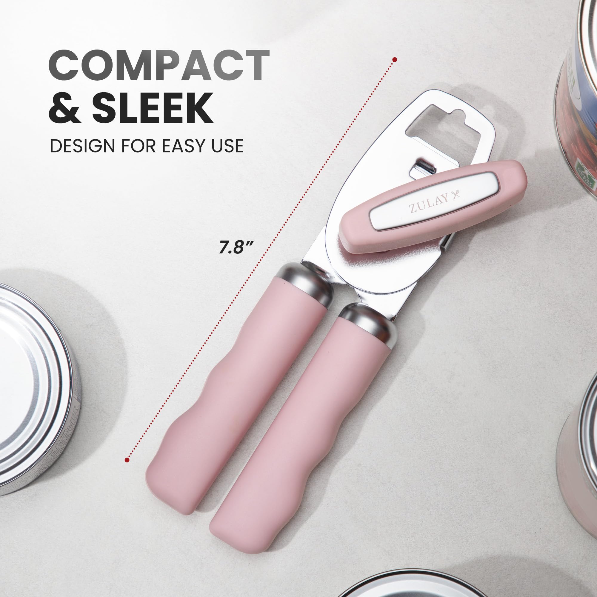 Zulay Kitchen Heavy Duty Stainless Steel Can Opener Manual with Bottle Opener - Rust Proof Manual Can Opener With Turn Knob & Comfy Soft Grip Handles - Airy Lilac