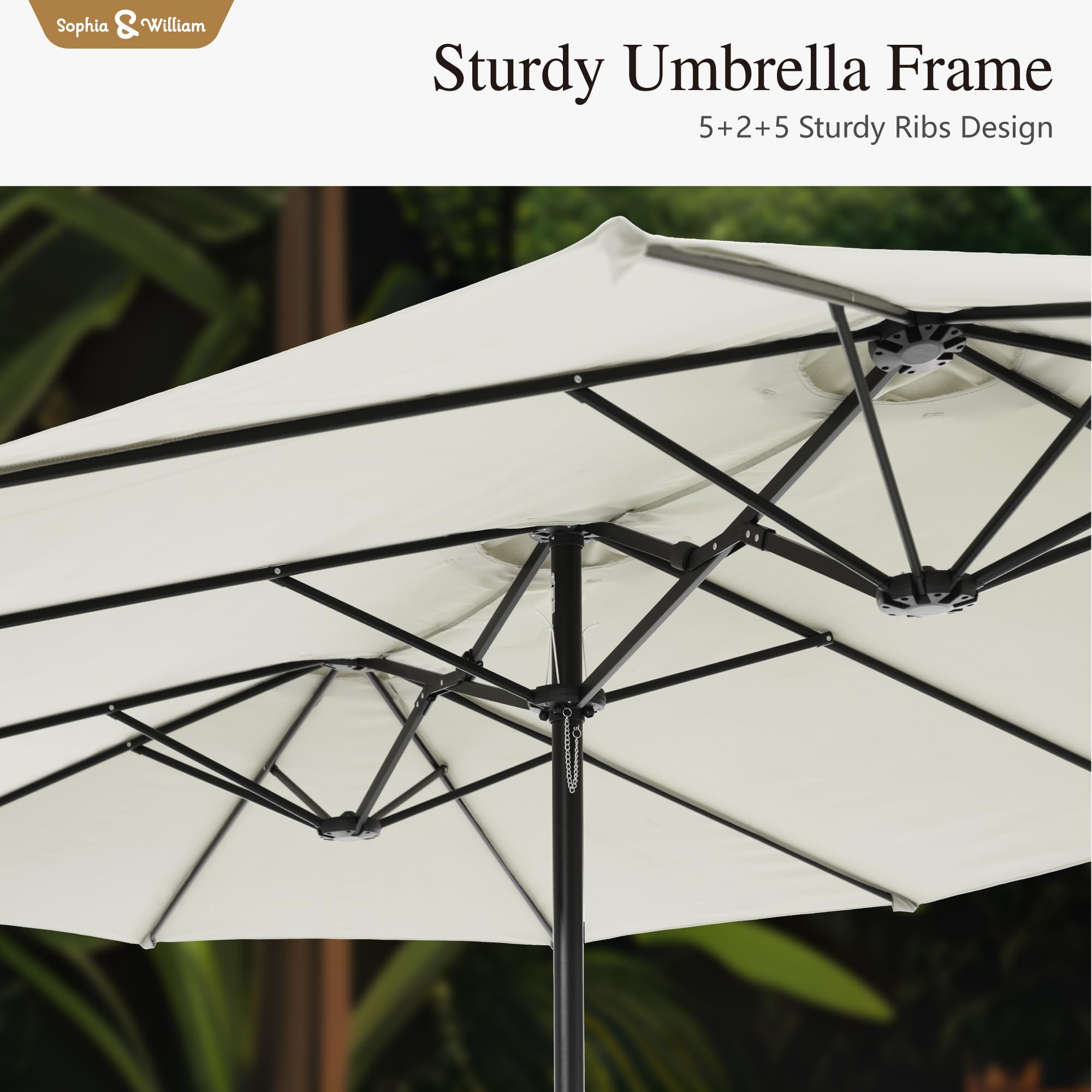 Sophia & William 15 ft Extra Large Patio Umbrella with Base Included, Rectangular Outdoor Umbrella Heavy Duty, Market Umbrella Double-sided Fade Resistant for Pool Garden Backyard, Beige