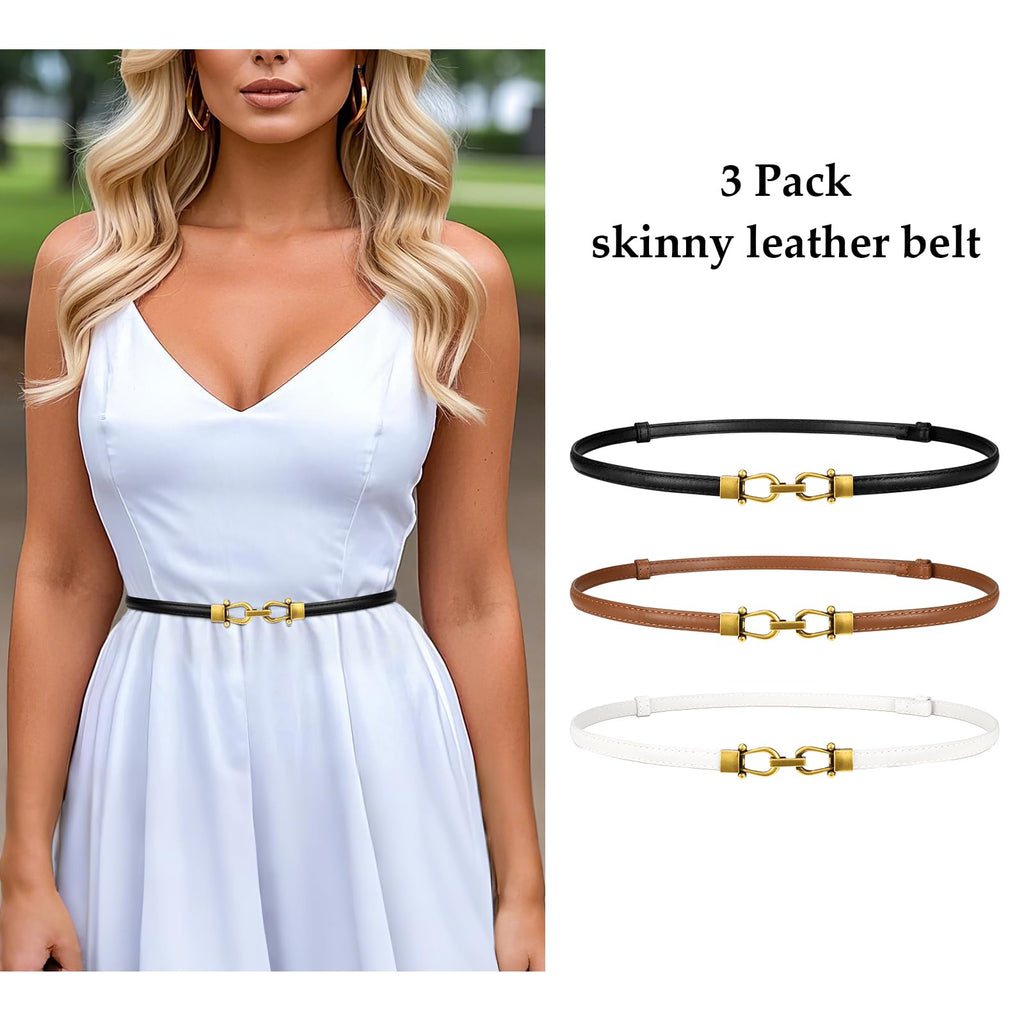 WERFORU Women Classic Leather Belt With Square Gold Silver Buckle For Jeans Pants