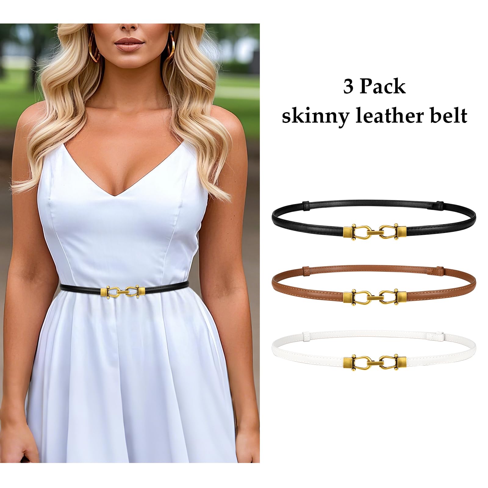 WERFORU Women Classic Leather Belt With Square Gold Silver Buckle For Jeans Pants