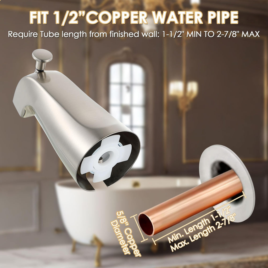 Enhon Slip on Tub Spout with Diverter, Compatible with American Standard 8888026.002 Tub Spout, Bathroom Bathtub Faucet, Fits 1/2 Copper Water Tube(5/8 Dia), 5/32 Hex Wrench(Brushed Nickel,1)