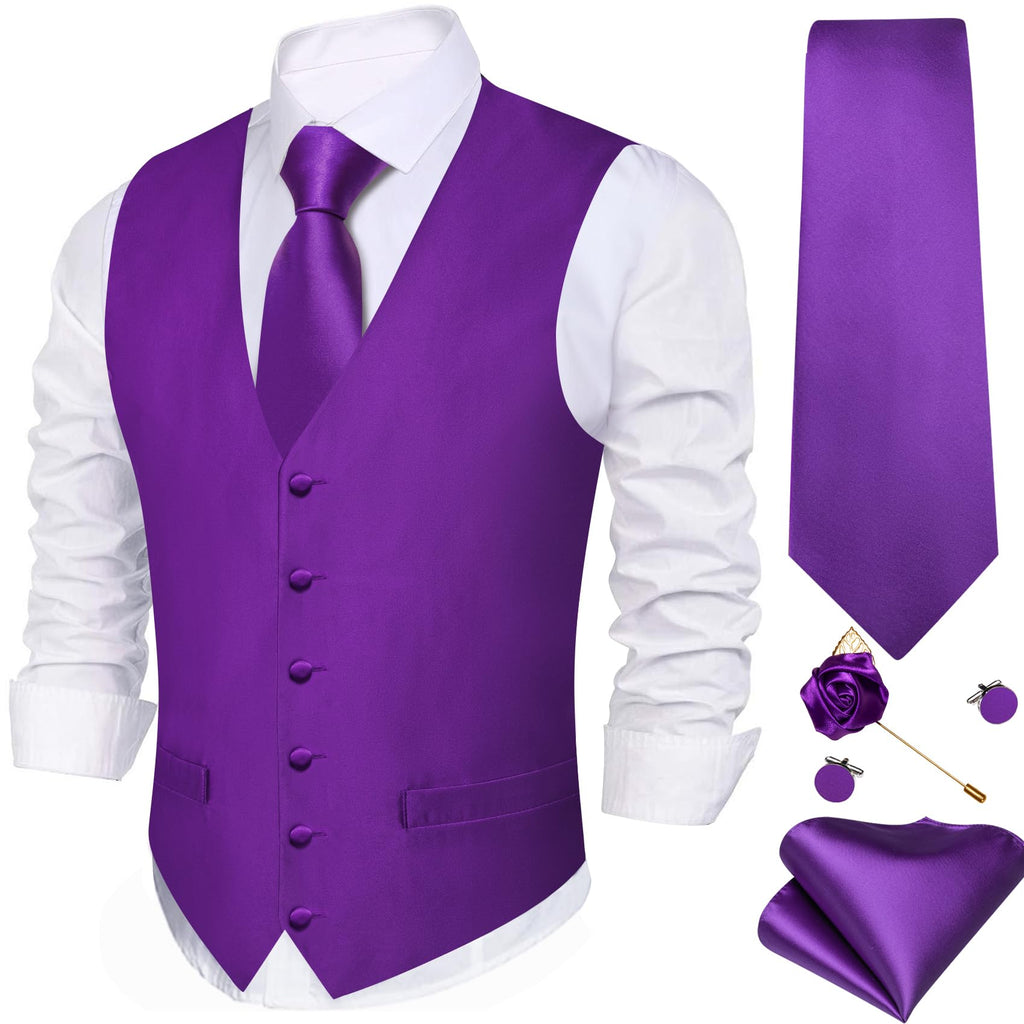 Barry.Wang Men's Suit Vest Formal/Leisure Paisley Jacquard Silk Tie Pocket Square Waistcoat Set Wedding 5PCS