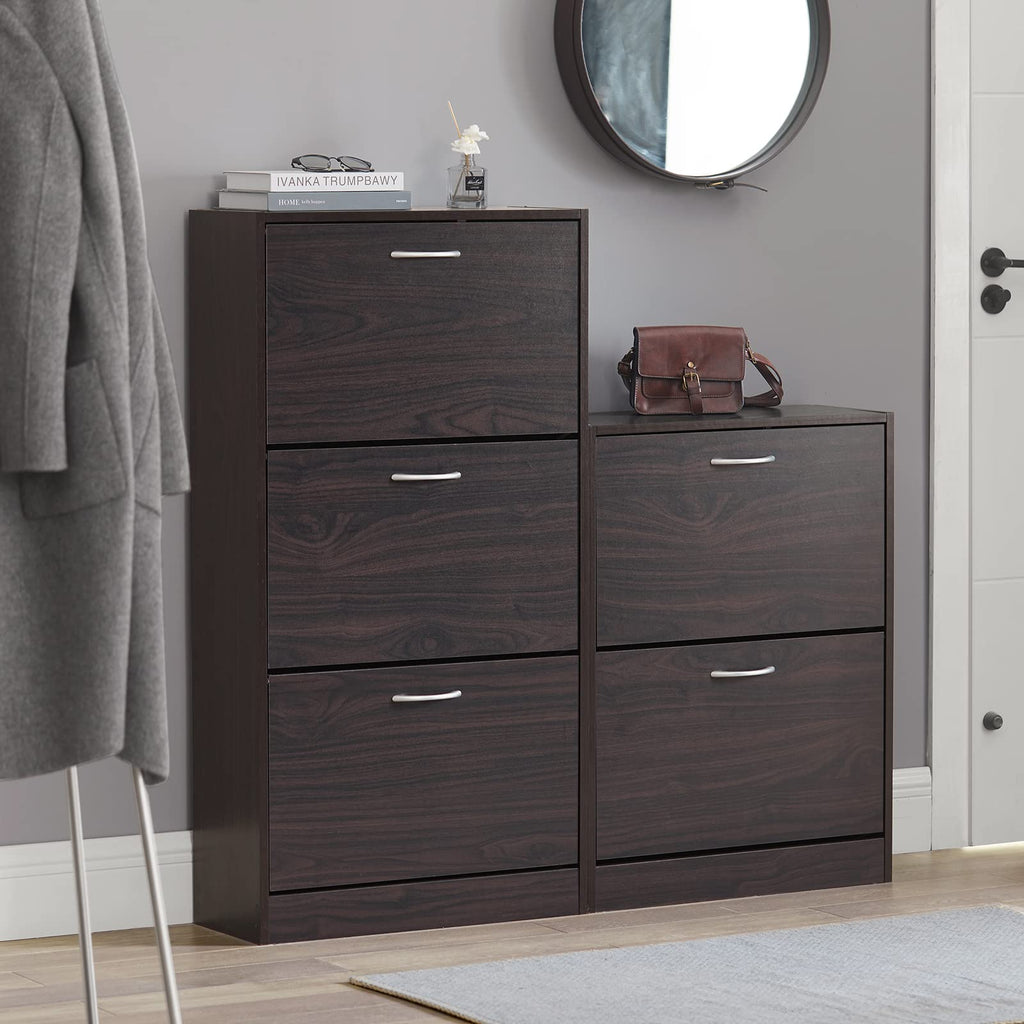 Haotian Shoe Cabinet Storage for Entryway, Narrow Shoe Cabinet with Two Flip Drawers to Save Space, Shoe Rack Cabinet for Front Door Entrance Hallway (Black)