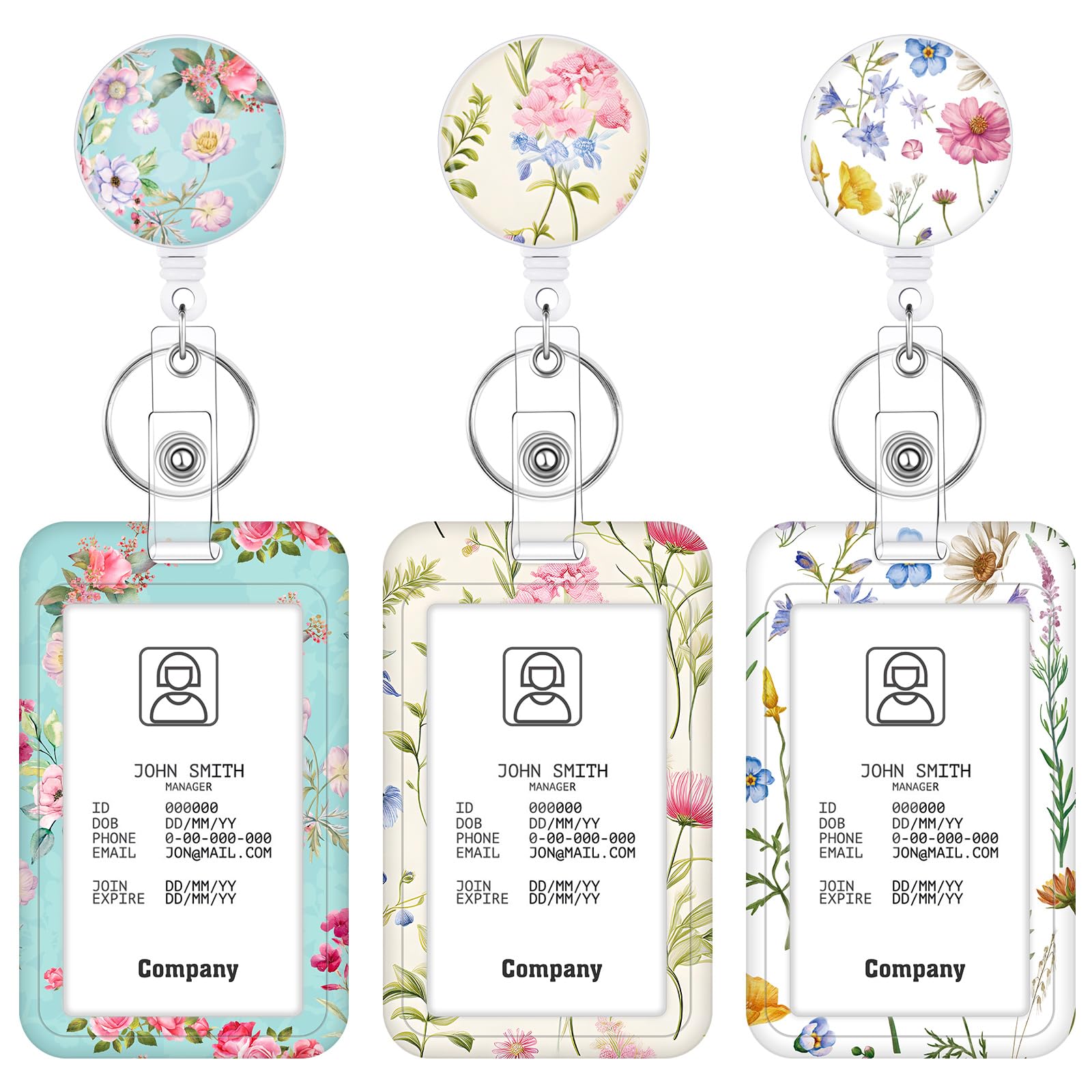 3 Set Badge Holder Retractable Reel Bloom ID Badge Holders with Clip Cute Name Badge Holders for Teacher Nurse Doctor Student Office Workers