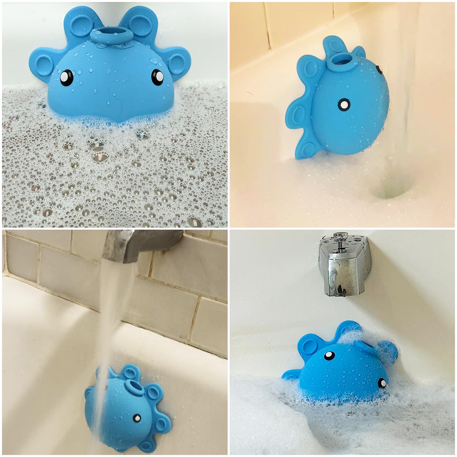 Bathroom Bathtub Overflow Drain Cover- Silicone Bath Tub Drain Cover, Tub Overflow Drain Stopper with Suction Cups, Adds Inches of Water for Deeper Bath, Cute Bathroom Accessories, Baby Blue