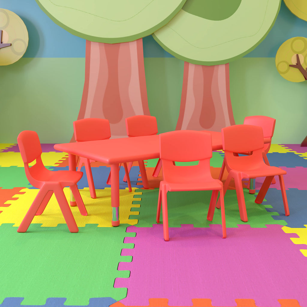 Flash Furniture Emmy 24''W x 48''L Rectangular Green Plastic Height Adjustable Activity Table Set with 6 Chairs