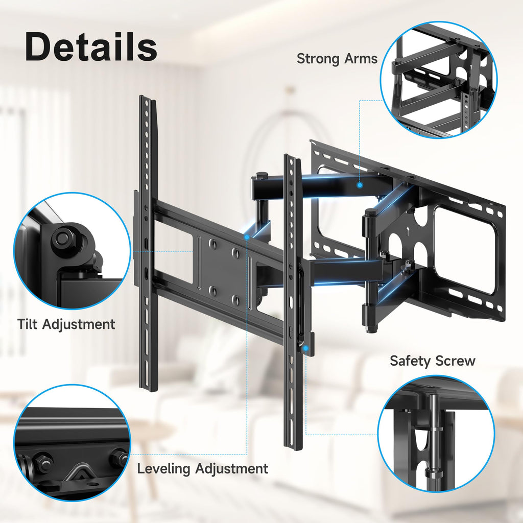 XINLEI Full Motion TV Wall Mount for Most 26"-70" Flat/Curved TV, Swivel Tilt Bracket with Articulating Dual Arms, Support 100lbs, Max VESA 400x400mm, Fits 12”/16" Wood Stud (MA570)