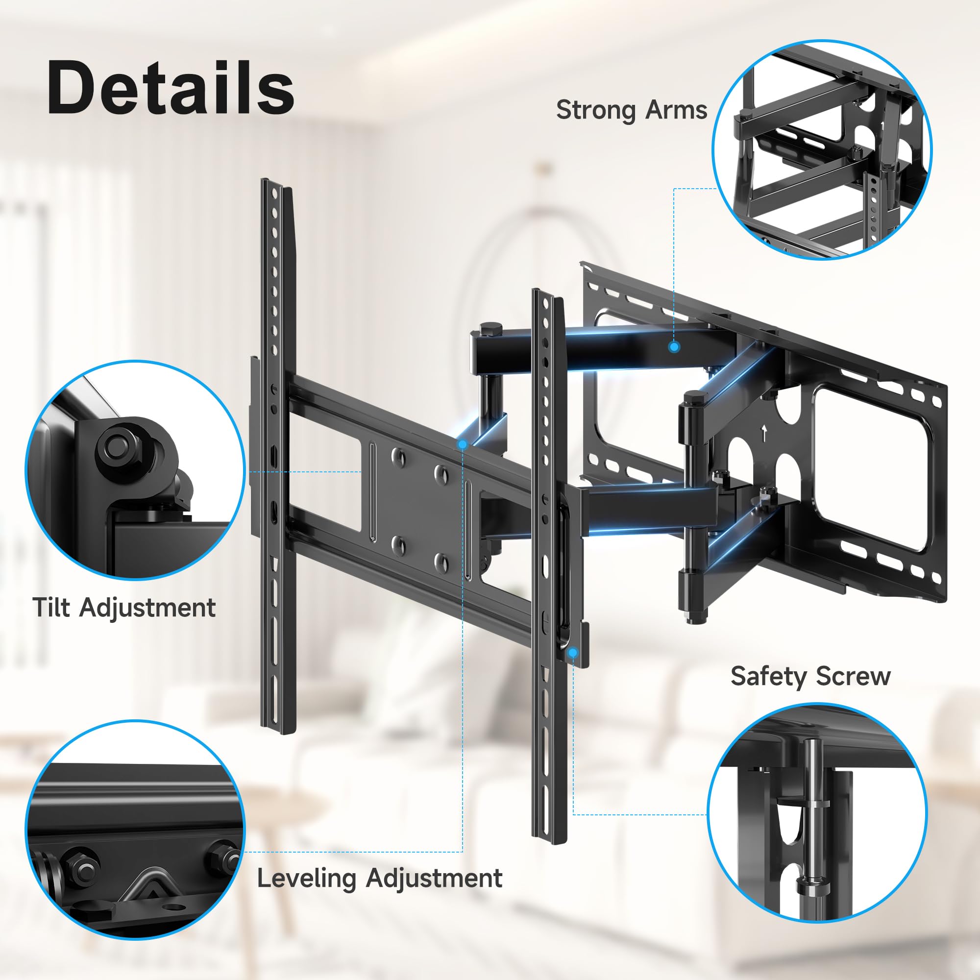 XINLEI Full Motion TV Wall Mount for Most 26"-70" Flat/Curved TV, Swivel Tilt Bracket with Articulating Dual Arms, Support 100lbs, Max VESA 400x400mm, Fits 12”/16" Wood Stud (MA570)