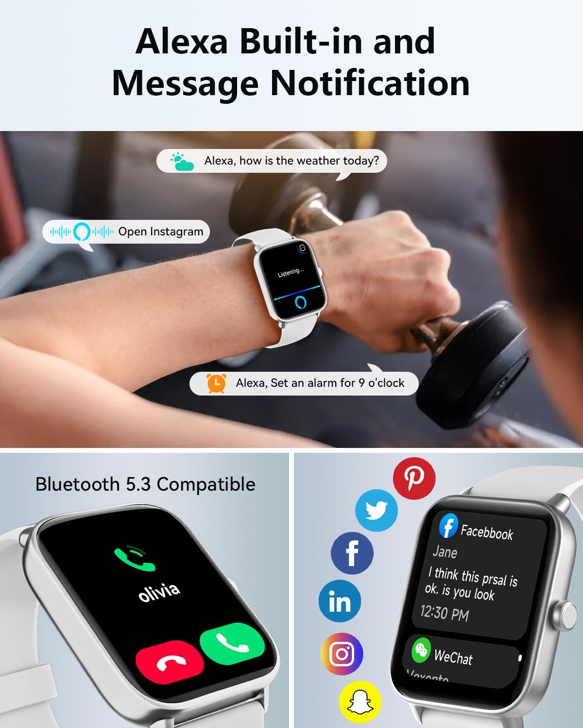 Quican Smart Watches for Women, Compatible for iPhone and Android Phones, Calling, Heart Rate/Sleep Monitor, Alexa, 1.8" Fitness Tracker Watch, Waterproof, Gifts for Women, Silicone Band, Baby Pink