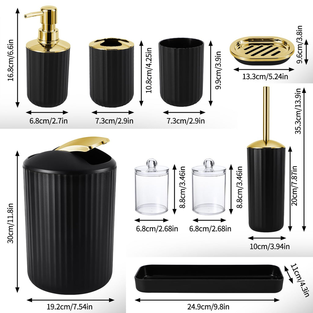 XLHOMO 24 PCS Black Bathroom Accessories Set with Shower Curtain and Rugs, Bathroom Decor Set with Trash Can, Toilet Brush, Soap Dispenser, Toothbrush Holder, Tumbler, Soap Dish and Jars