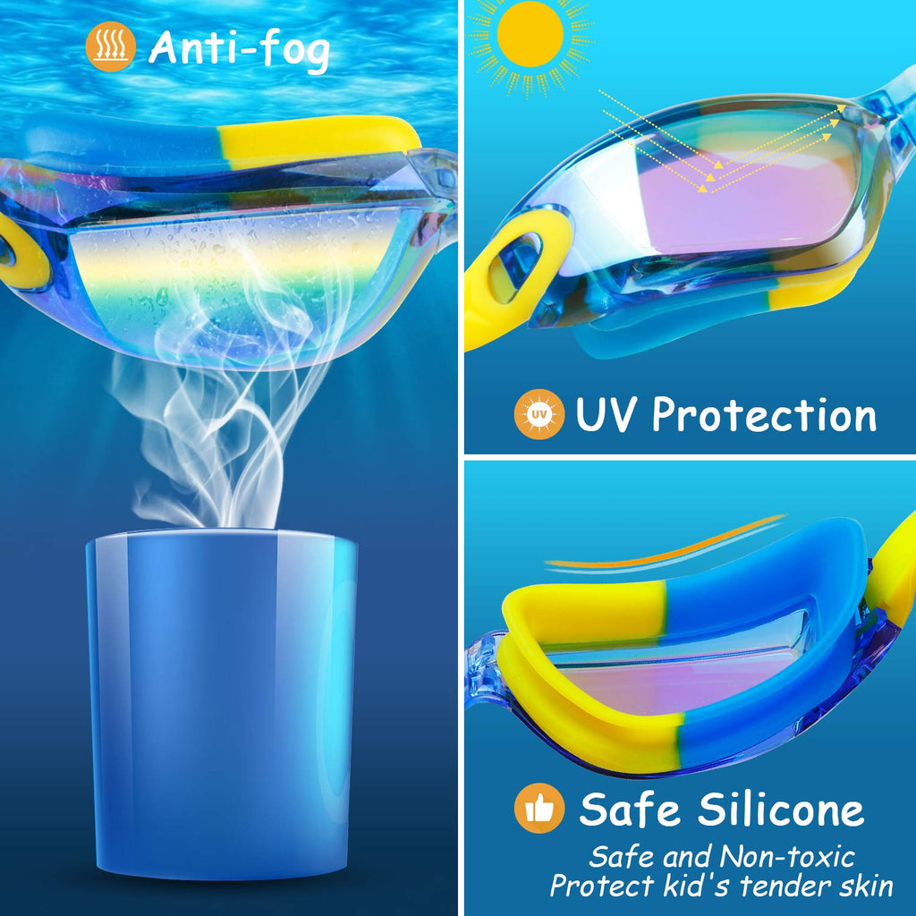 COOLOO Kids Swim Goggles, 2 Packs Swimming Goggles for Kids Girls Boys and Child Age 4-16