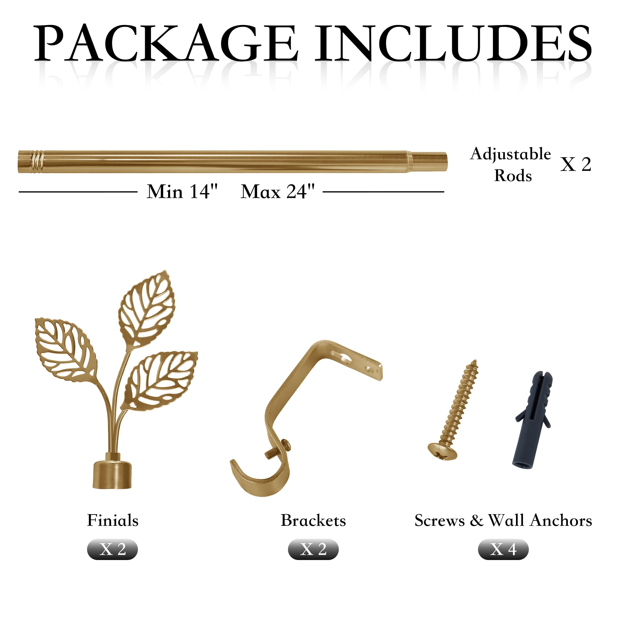 RYB HOME Small Curtain Rod 28 to 48 Inch Adjustable Telescoping Blackout Decorative Drape Rod with Leaf Finial for Cafe Kitchen Kids Bedroom Bathroom Shower Living, Antique Brass, 1 Inch Diameter