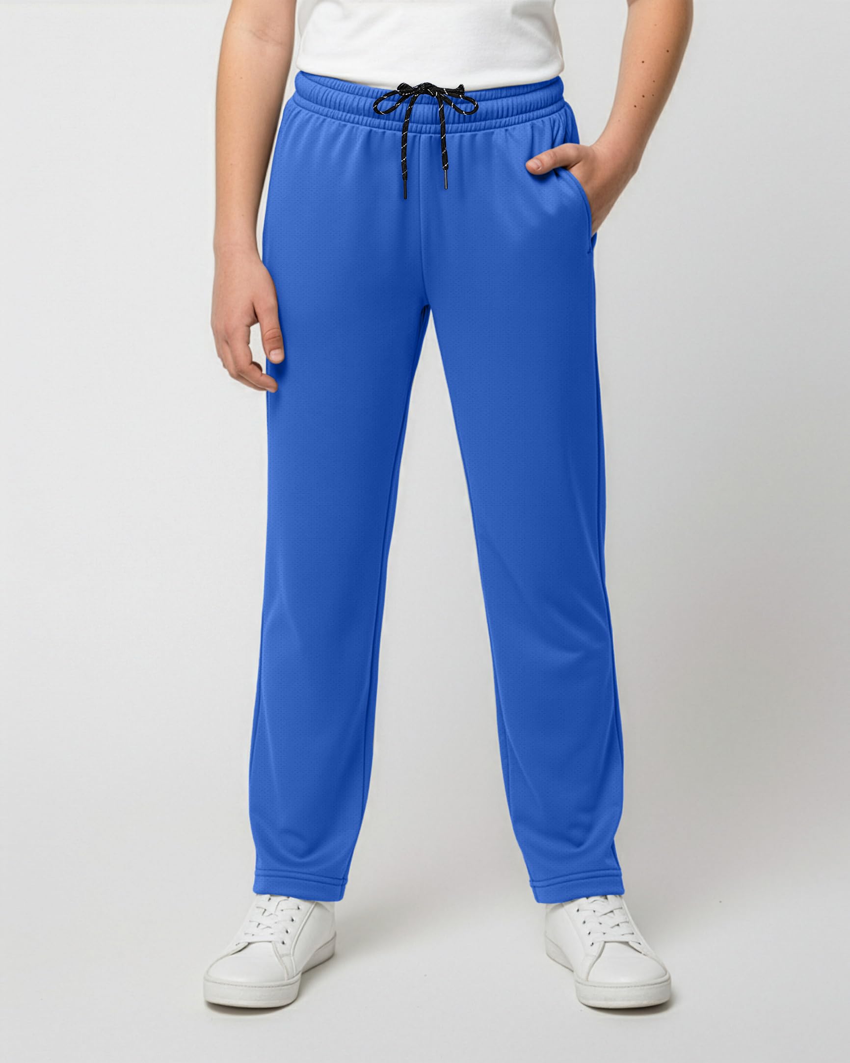 Real Essentials 3 Pack: Boys' Mesh Open Bottom Active Sweatpants with Pockets & Drawstring
