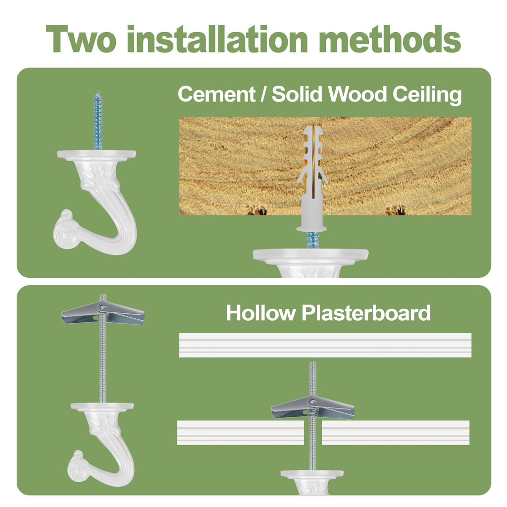 Aidoclip Ceiling Swag Hook Sets - Heavy Duty Hooks with Mounting Hardware for Hanging Plant, Ceiling or Extender Chains - Easy Install with Screws/Brackets (10 pcs - Black)