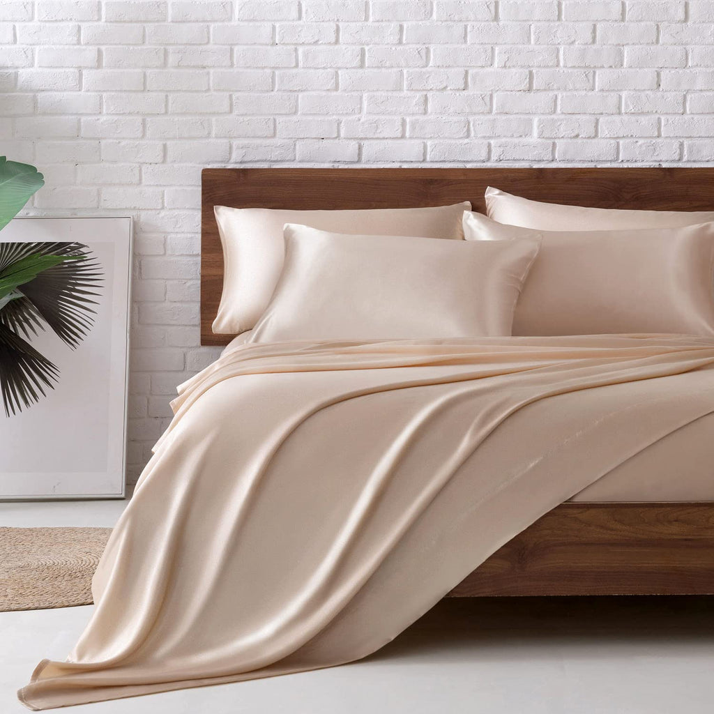 MR&HM Satin Sheets with Elastic Corner Straps, Twin Size 3-Piece Silky Bedding Set, Deep Pocket 15 Inches, Good for Hair & Skin (Twin, Black)
