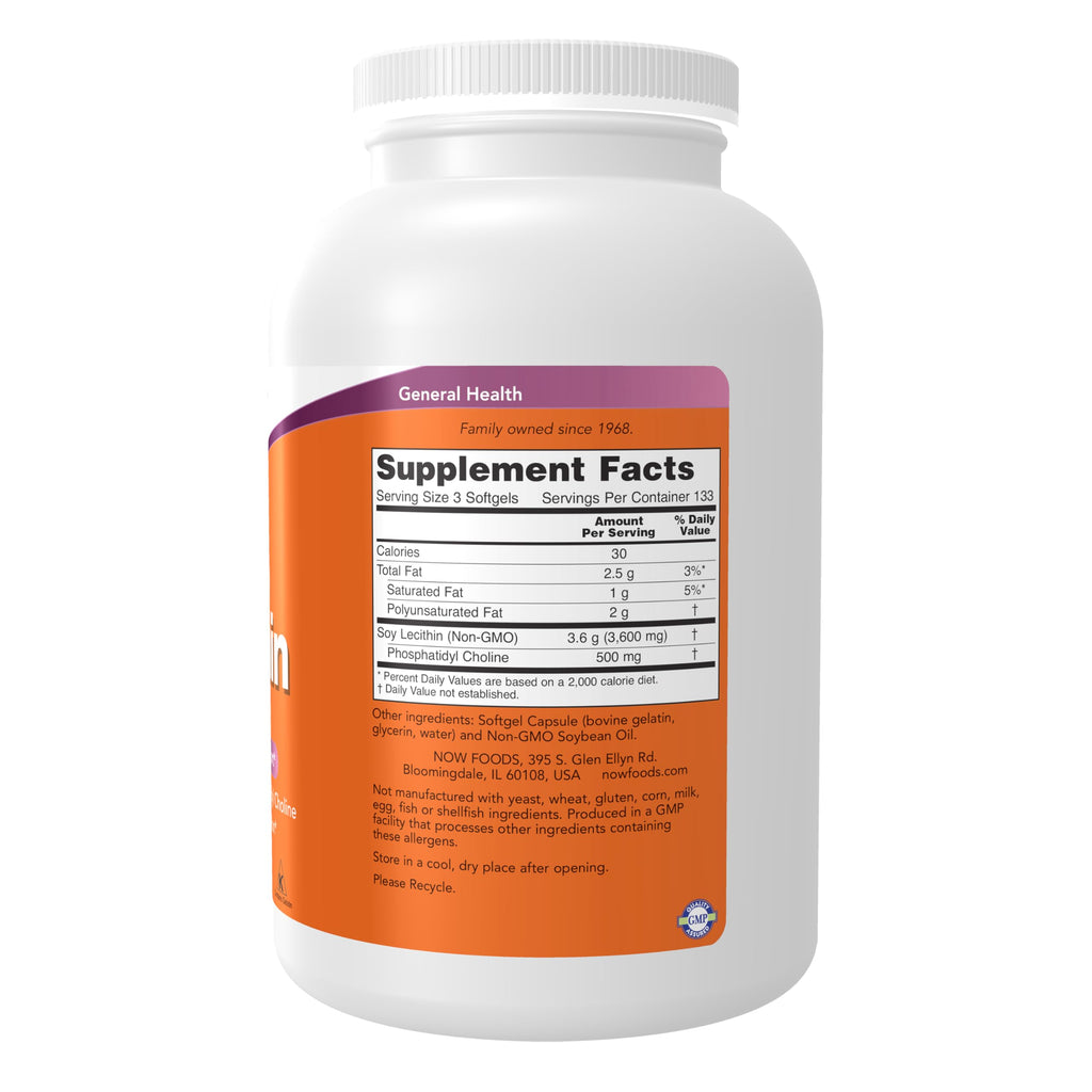 NOW Supplements, Lecithin 1200 mg with naturally occurring Phosphatidyl Choline, 100 Softgels