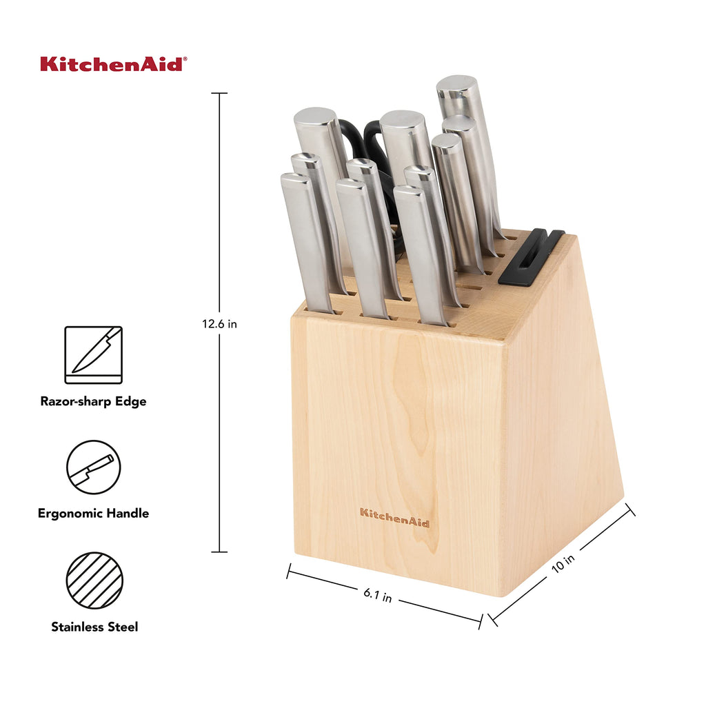KitchenAid Gourmet Knife Block Set with Built-in Sharpener, 15-Piece, Stainless Steel