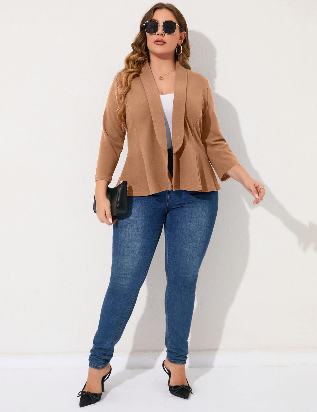 KOJOOIN Women Plus Size Casual Blazer Open Front Long Sleeve Work Office Cardigan Jackets