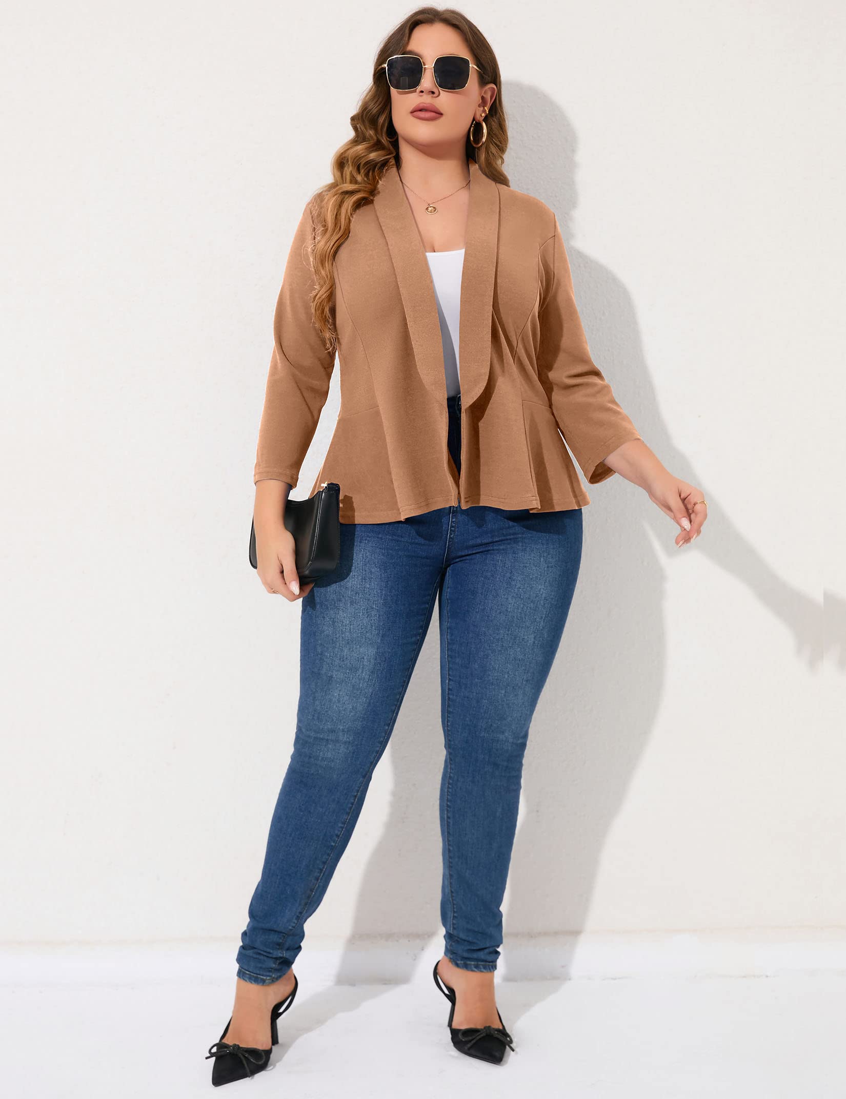 KOJOOIN Women Plus Size Casual Blazer Open Front Long Sleeve Work Office Cardigan Jackets