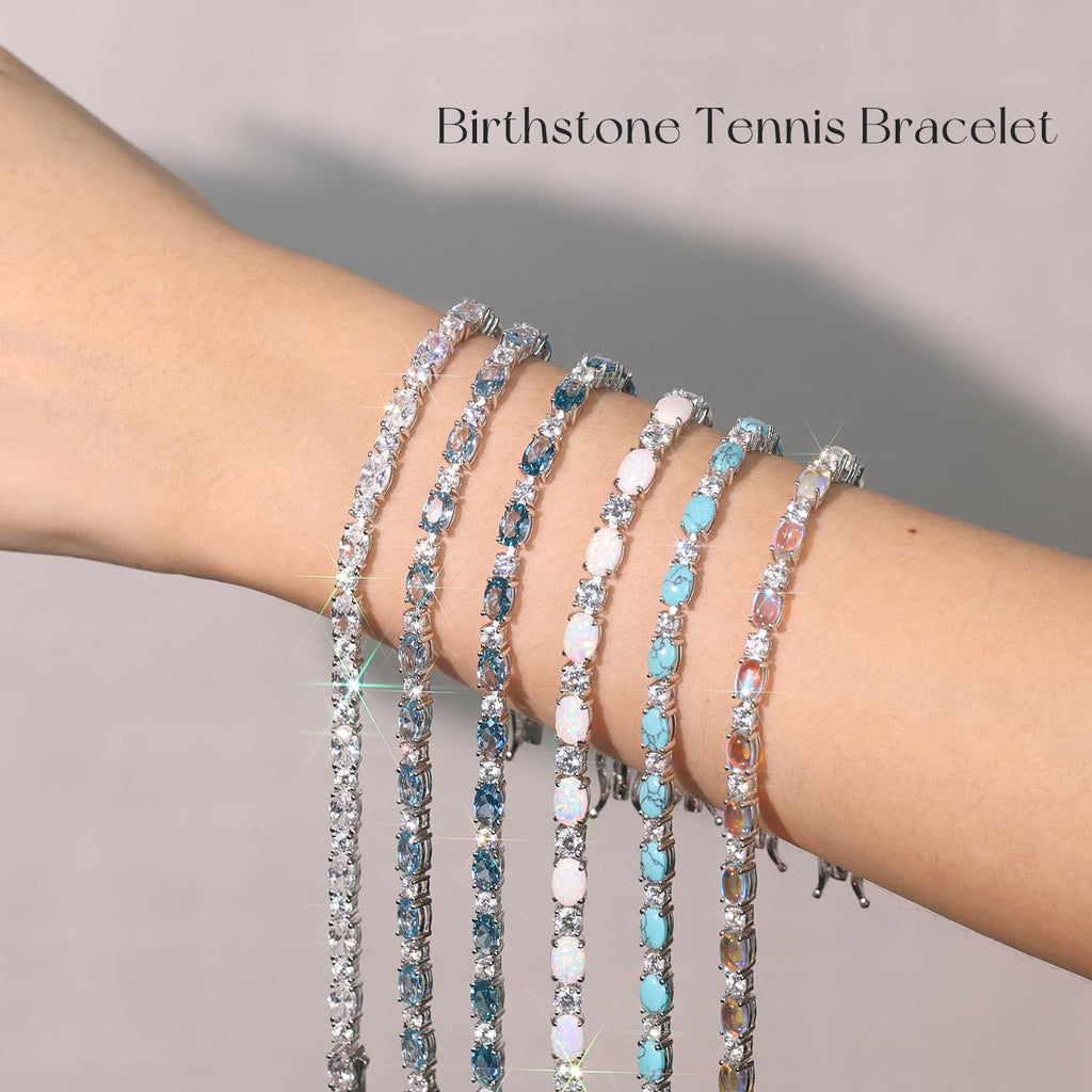 FANCIME Birthstone Bracelets Sterling Silver Tennis Bracelets Charm Fine Jewelry Birthday Gifts for Women 7"
