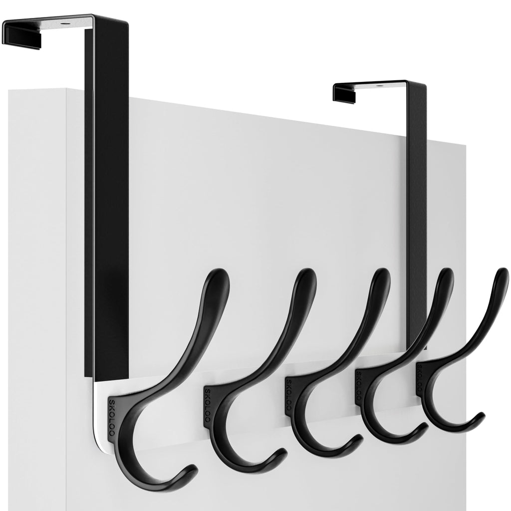 SKOLOO Over The Door Hook, Door Hanger Hooks for Hanging Clothes, Towels, Coats, Hats, Over The Door Towel Hook - Black, Assembly Required