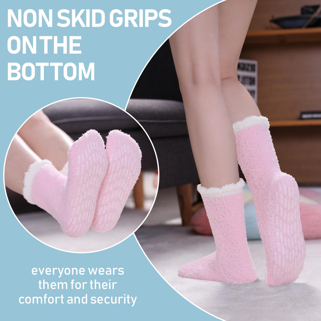 Yebing Non Slip Hospital Socks for Women with Grips Fuzzy Cozy Anti Skid Slipper Socks Winter Warm Soft Fluffy Sleep Socks