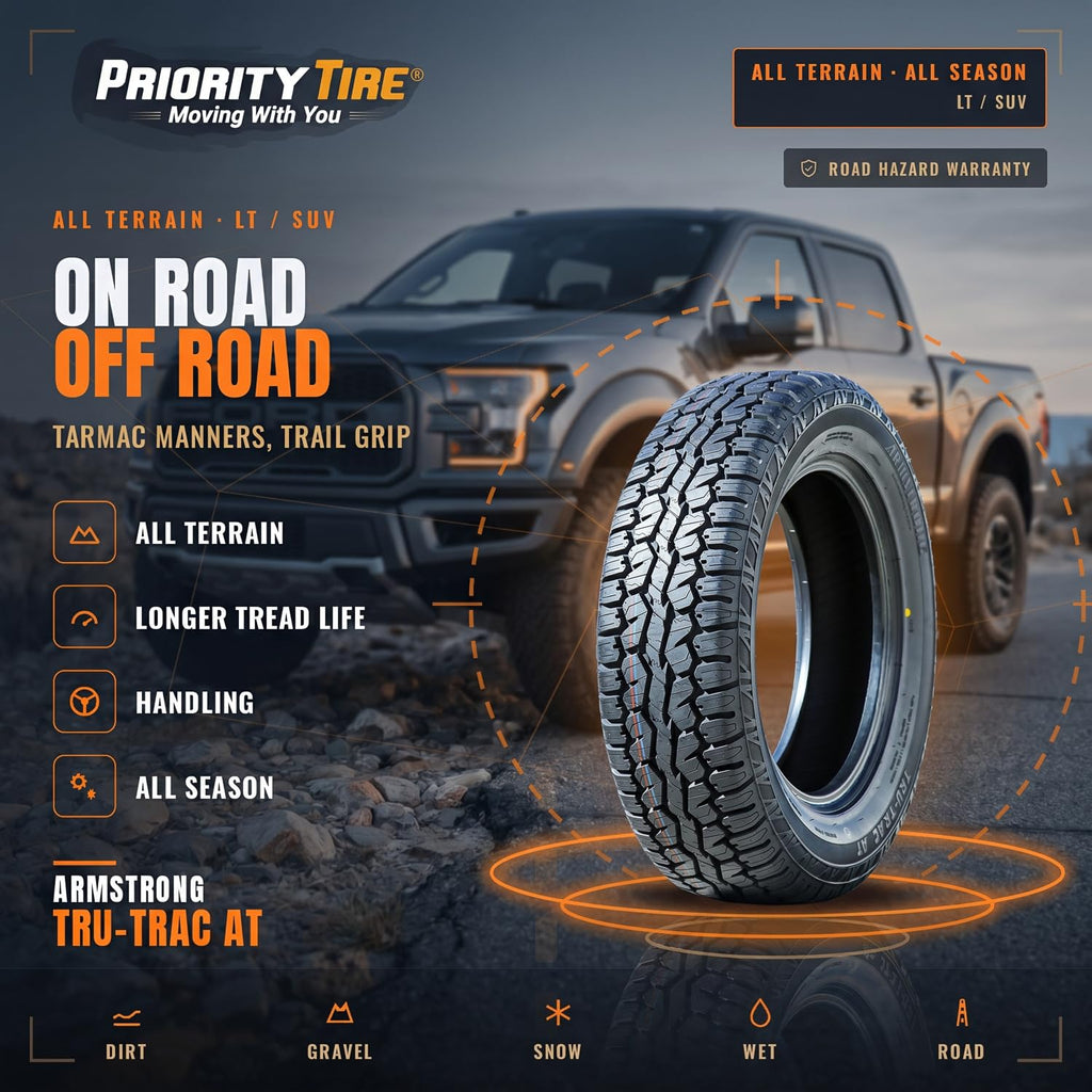 Armstrong Tru-Trac AT A/T All-Terrain Off-Road Light Truck Radial Tire-31X10.50R15LT 31X10.50X15 31X10.50-15 109s Load Range C LRC 6-Ply BSW Black Side Wall