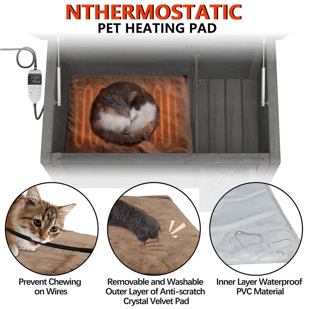GDLF Outdoor Cat House Feral Cat Enclosure 100% Insulated All-Round Foam Weatherproof Solid Wood Large Size for Multiple Felines 34.5" L*21.5" W*27.2" H