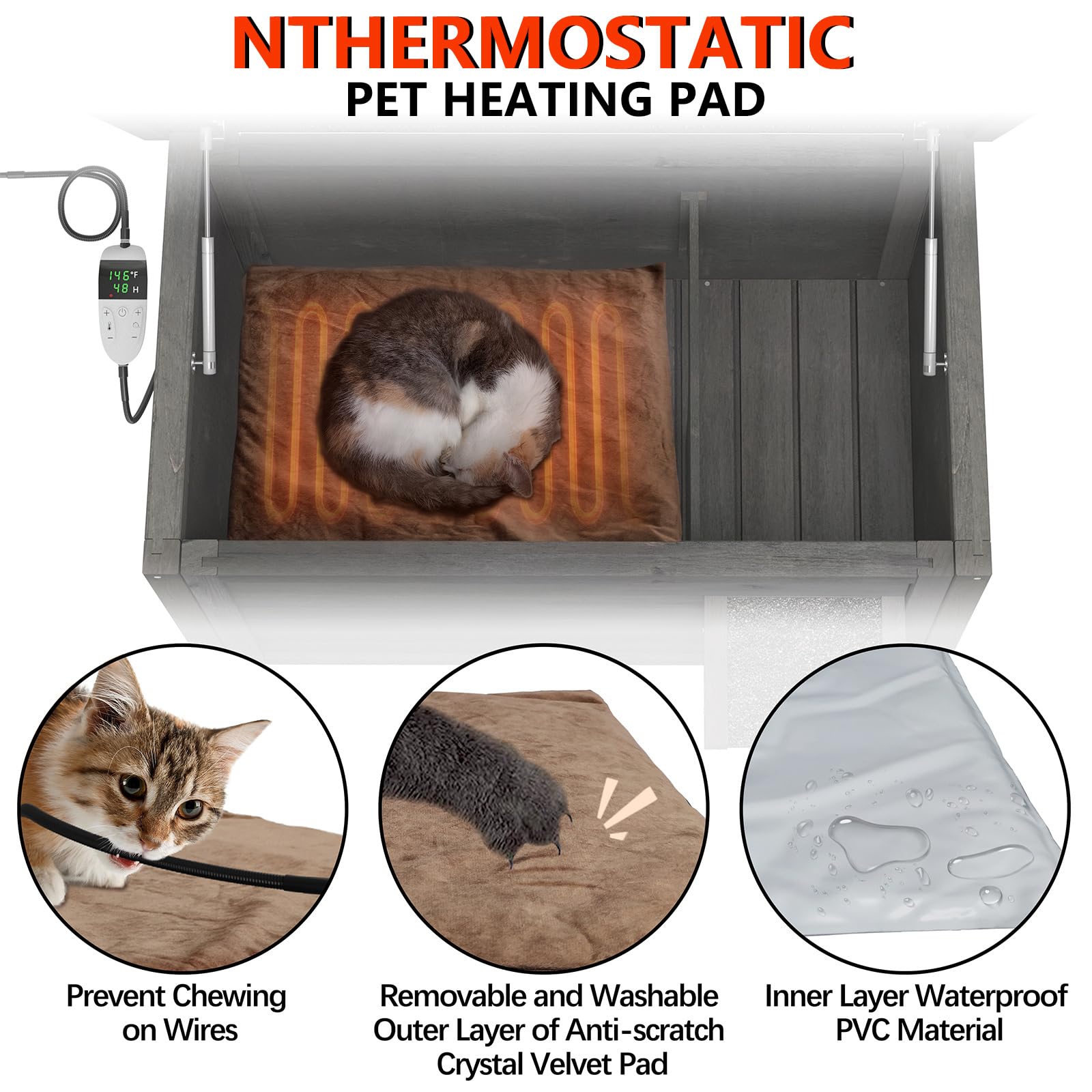 GDLF Outdoor Cat House Feral Cat Enclosure 100% Insulated All-Round Foam Weatherproof Solid Wood Large Size for Multiple Felines 34.5" L*21.5" W*27.2" H