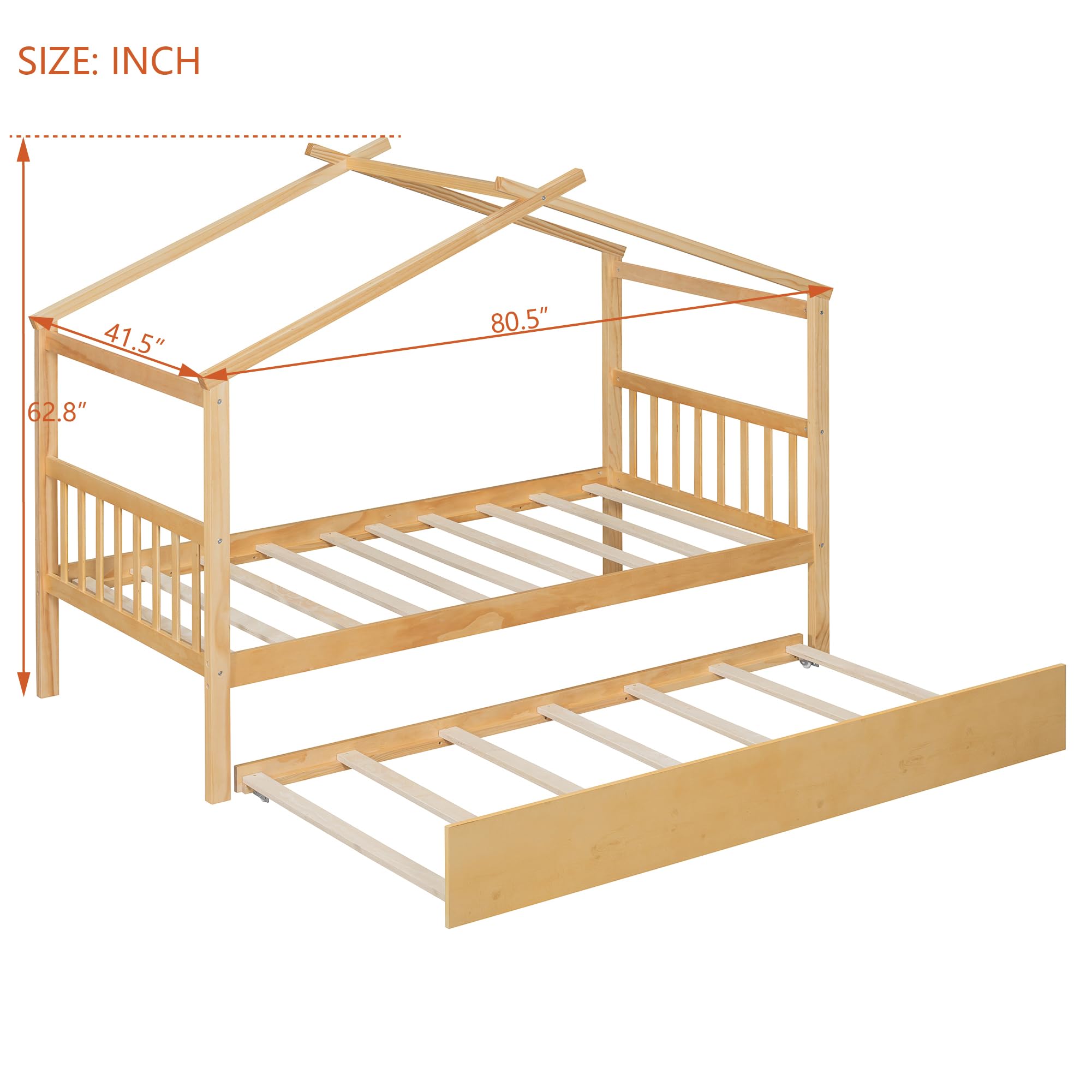 Merax Twin Size Wooden House Bed with Two Drawers, Wood Bed Frame with Roof for Kids, Teens, Boys or Girls, Grey