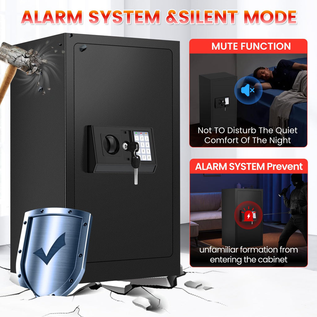 Home Safe Box, Safes with Fireproof Waterproof Bag, 9.84'' H Anti-Theft Digital Security Lock Box with Smart Alert System, Removable Shelf, Mute Function, Document Safes for Jewelry