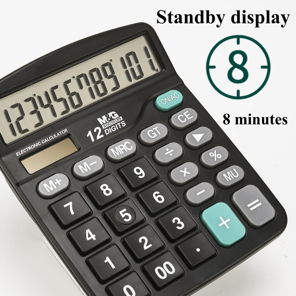 M&G Desk Calculator 12 Digit Extra Large LCD Display, Dual Solar Power and Battery, Accounting Calculator with Big Button, Battery Include, Perfect for Office Business Home Daily Use