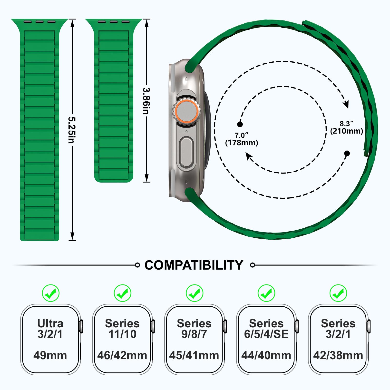 THWALK Magnetic Link Solo Loop Sport Silicone Bands Compatible with Apple Watch Ultra 3/2/1 49mm, Series 11/10 46/42mm, 9/8/7 45/41mm, SE 6/5/4 44/40mm, 3/2/1 42/38mm for Women Men