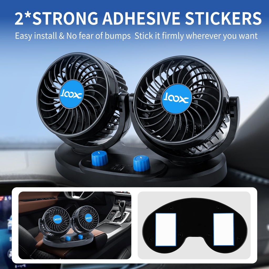 XOOL Clip Car Fan, 9 Inches 12V/24V Fan, 360° Rotatable Electric Cooling Clip on Fan with Stepless Speed Regulation for SUV, RV, Truck