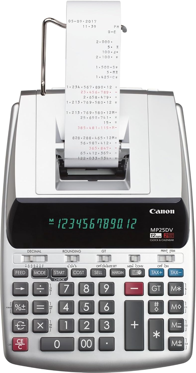 Canon Office Products 2202C001 Canon MP25DV-3 Desktop Printing Calculator with Currency Conversion, Clock & Calendar