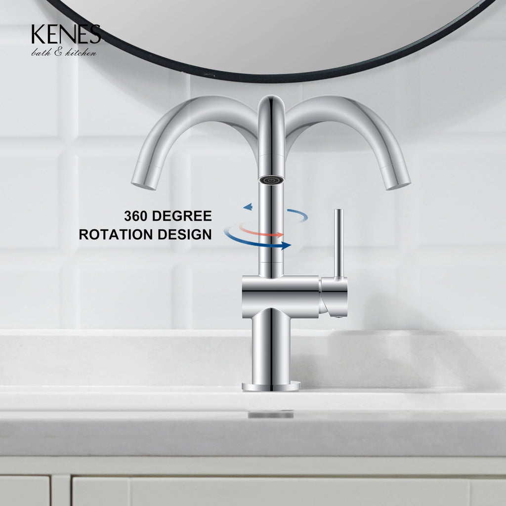 KENES Black and Gold Single Handle Bathroom Sink Faucet, Modern Prep Wet Bar Sink Faucet with Drain Assembly & Deck Plate, Vanity Faucets for Farmhouse RV Camper Utility, KE-9005B-BG
