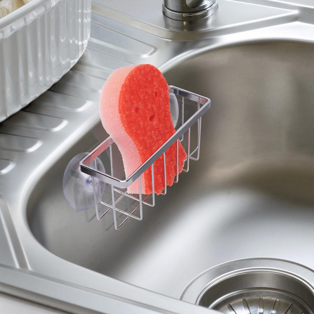 HLOOL Kitchen Sink Sponge Holder, Kitchen Sink Caddy, Sponge Holder for Kitchen Sink Suction, Dish Soap Holder (Black)