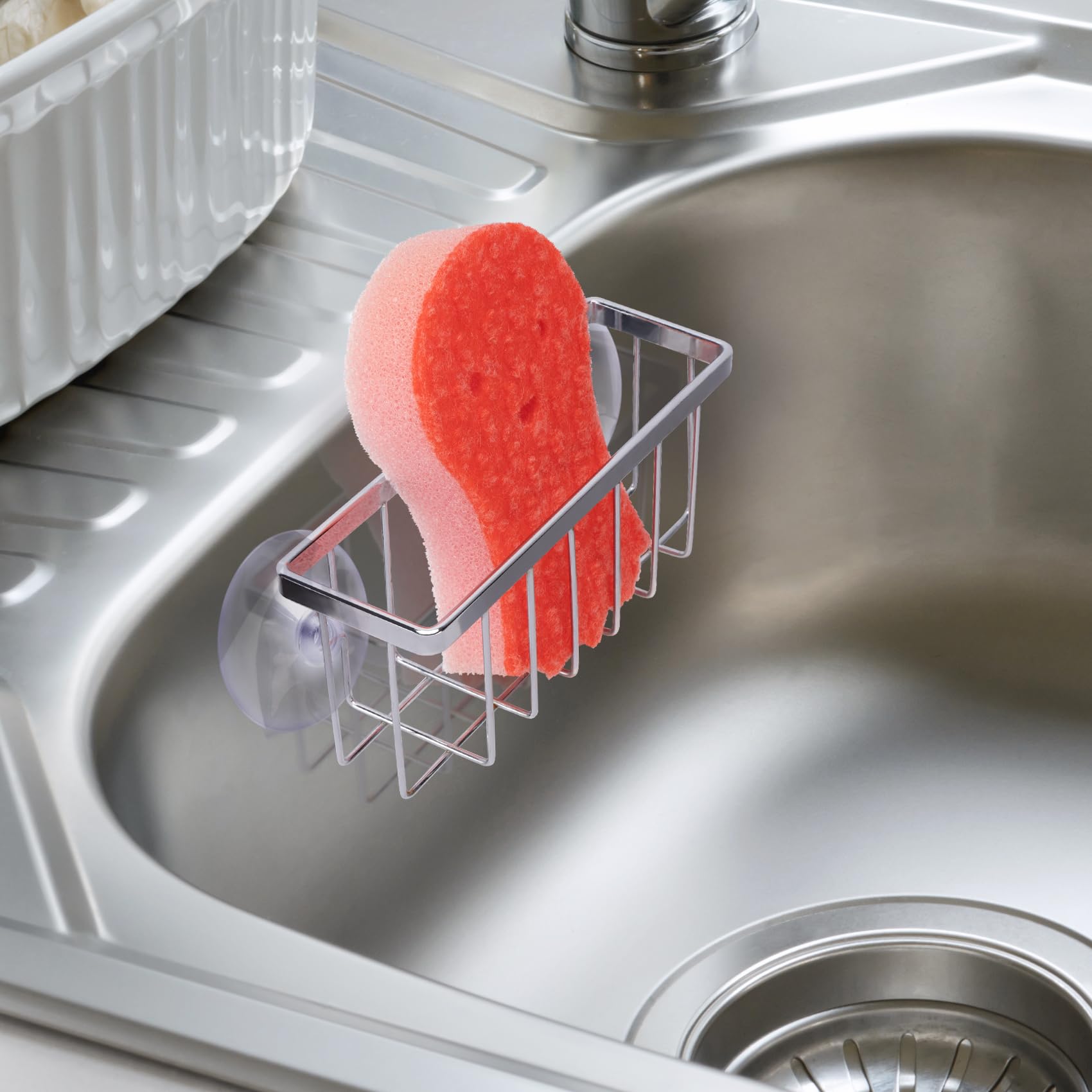 HLOOL Kitchen Sink Sponge Holder, Kitchen Sink Caddy, Sponge Holder for Kitchen Sink Suction, Dish Soap Holder (Black)