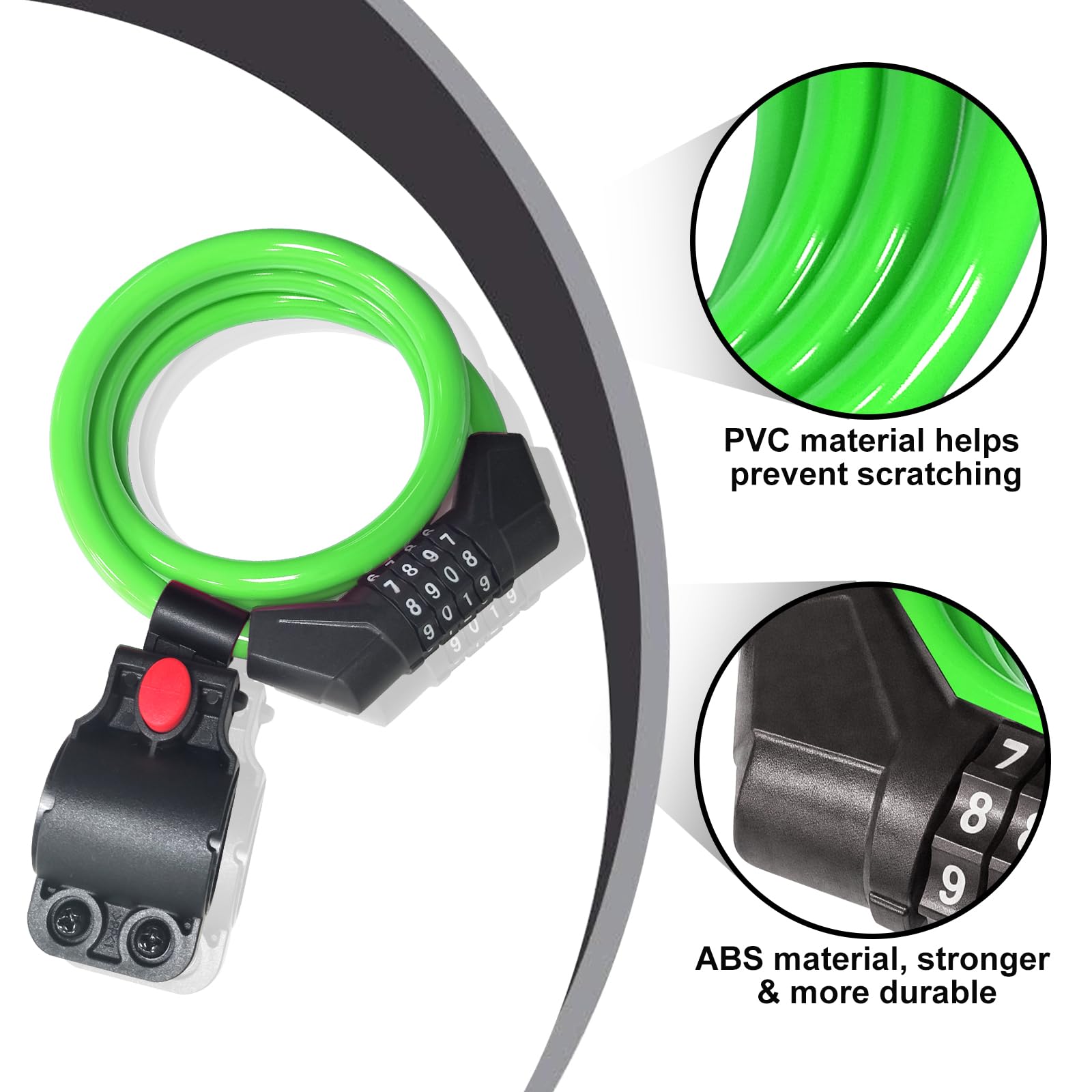 NDakter Bike Lock Cable,High Security 4 Digit Resettable Bike Lock Combination Coiling Bicycle Lock with Mounting Bracket,3/6FT Anti-Theft Cable for Bicycle,Scooter,Ebikes,Door,2/5 Inch Diameter(10mm)