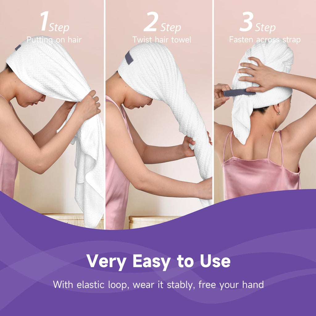 Umisleep Extra Large Microfiber Hair Towel for Women Long, Curly, Thick Hair, Super Soft Anti Frizz Quick Dry Hair Towel Wrap, Ultra Absorbent Hair Turban with Elastic Band Grey