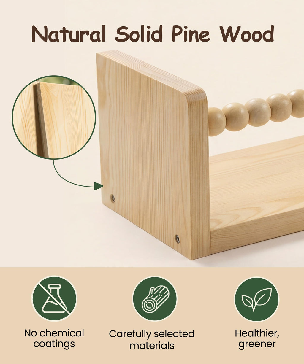 Nursery Book Shelves for Wall Set of 3, Natural Wood Bookshelves Wall Decor, Small Floating Shelf Organizer for Kids Room, Bedroom, Kitchen Spice Rack
