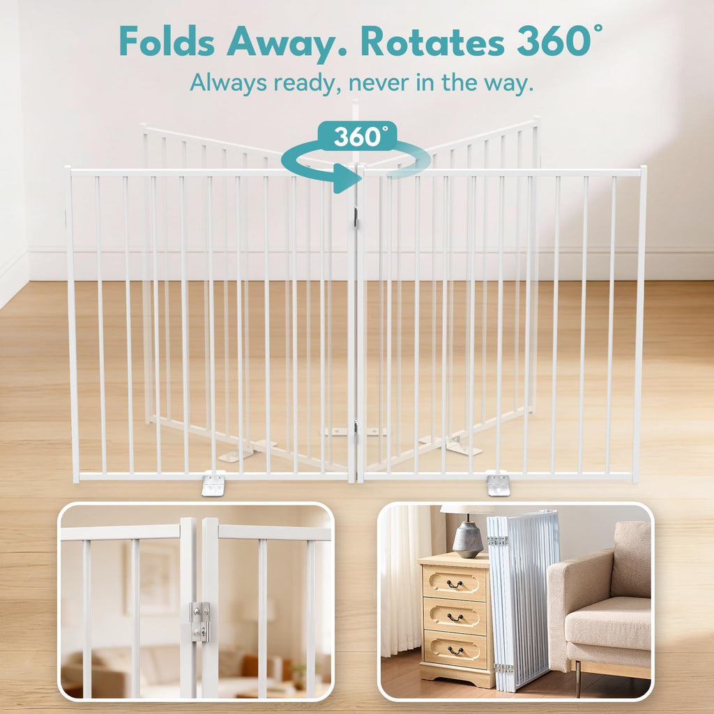No Pawblems Free Standing Dog Gate, 30" Tall Foldable Dog Fence for Indoor, Up to 52 Inch Extra Wide Puppy Gate Extension for Stairs, Hallways, Doorways, Deck, Yard (White, 2 Panels)
