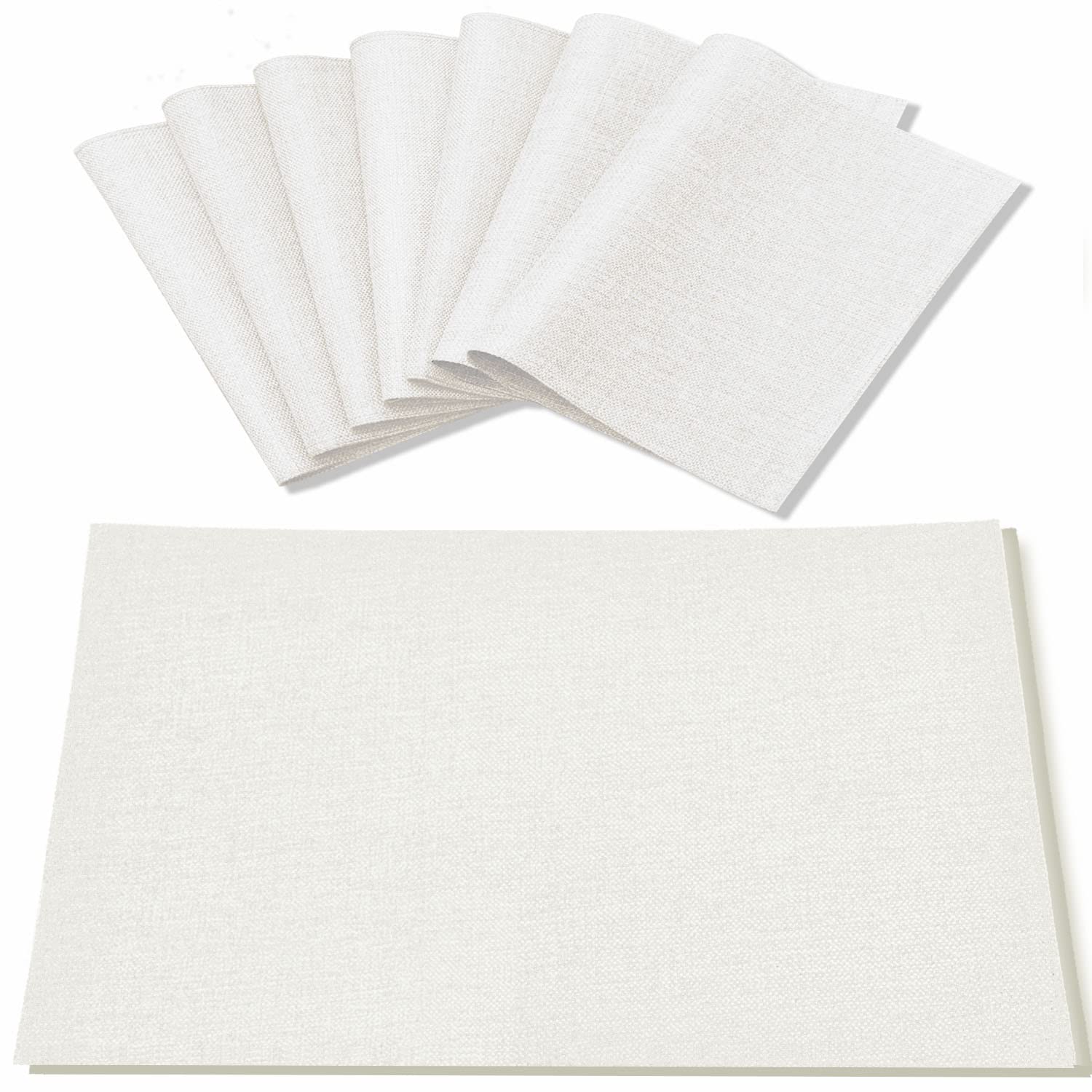 Cloth Placemats Set of 8, Linen Type Fabric Placemats Machine Washable Heat Resistant Placemats Wrinkle Free Thick Polyester Kitchen Place Mats for Dining Table (Beige)