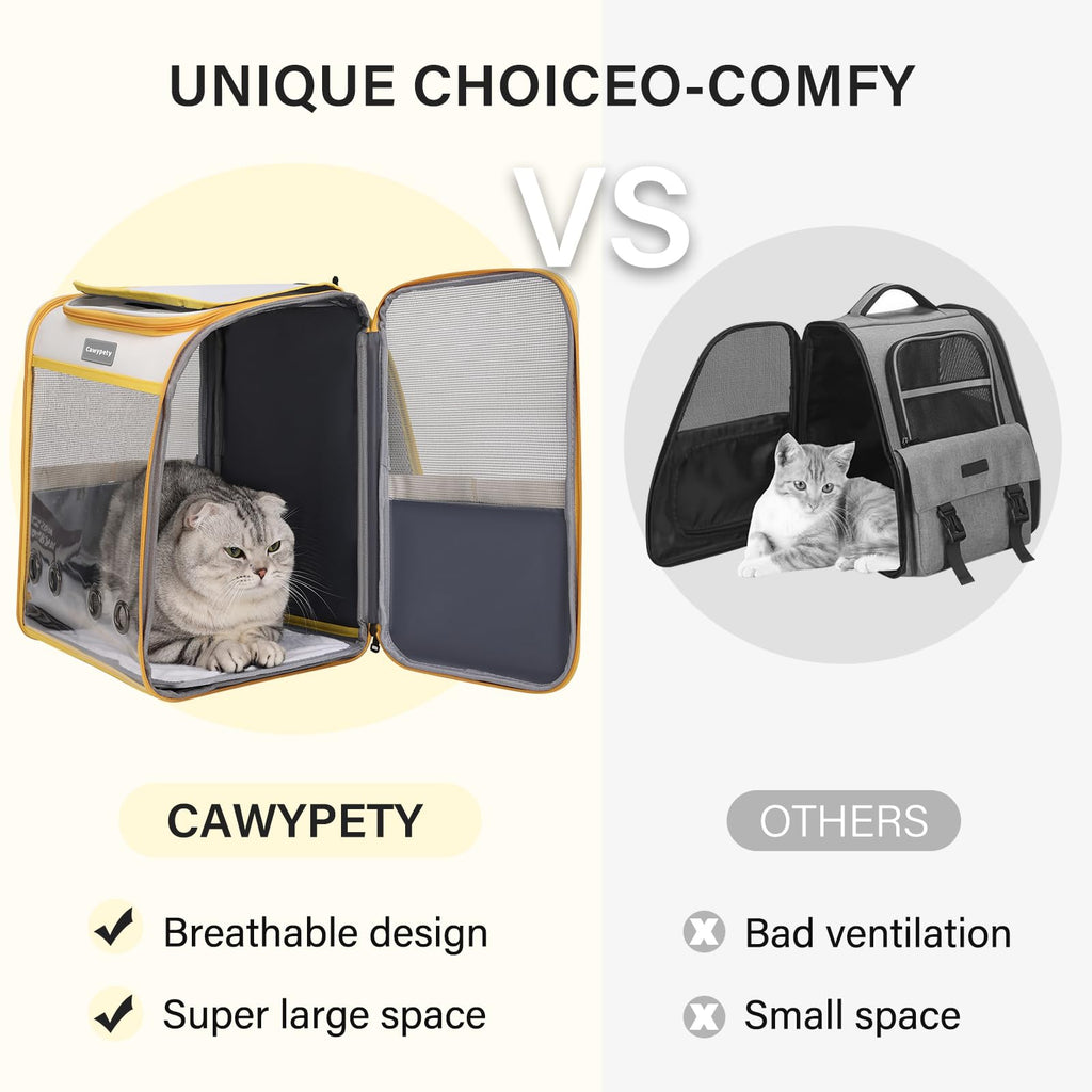 Cawypety Cat Backpack Carrier, Breathable Cat Carrier Large Space Bubble Pet Backpack for Kitty Small Dog up to 12lbs, Transparent & Foldable Pet Carrier for Travel Hiking (Black