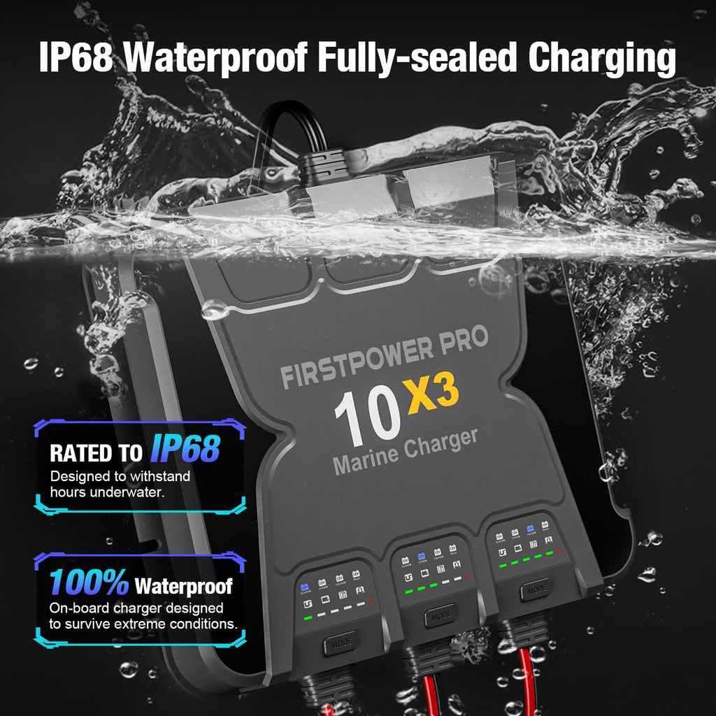 Marine Battery Charger 5X1: 1-Bank, 5A Onboard Battery Charger - 5A Per Bank, 12V Waterproof Boat Batter Charger for SLA/AGM, Lithium, Calcium - Charged 24/7