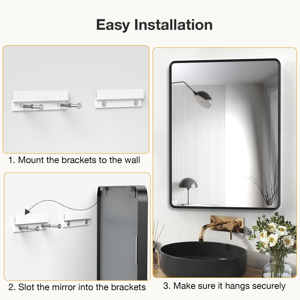 22x30 inch Gold Bathroom Mirror,Rounded Rectangle Gold Metal Framed, HD Tempered Glass, Horizontal or Vertical Hanging, Modern Bathroom Decor
