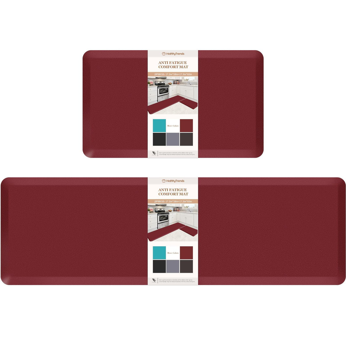 HappyTrends 2 PCS Kitchen Mat Cushioned Anti-Fatigue Floor Mat, Heavy Duty Ergonomic Comfort Foam Standing Mat, Waterproof Non-Slip Kitchen Rugs for Home, Office, Laundry,Black